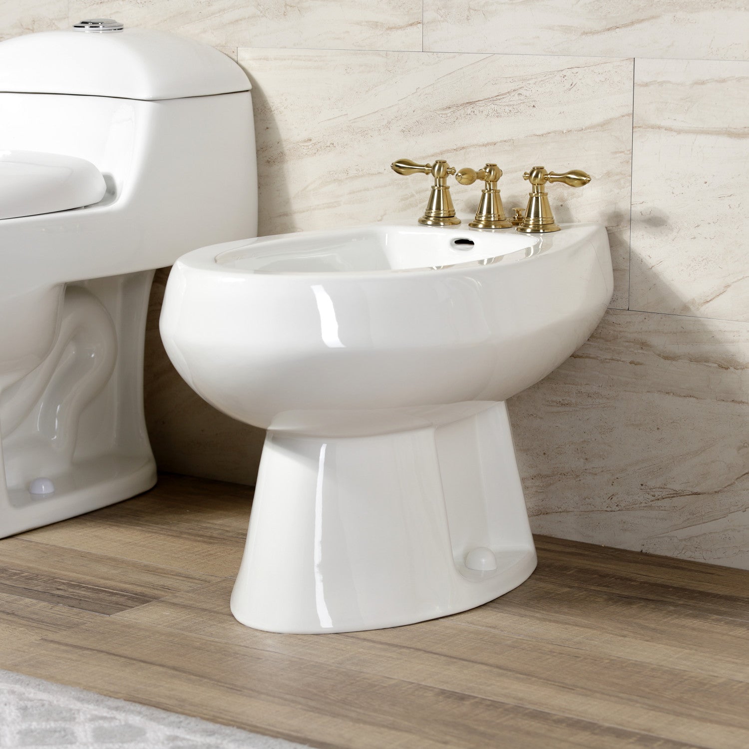 Kingston Heirloom KB327AL - Victorian Three-Handle Deck Mount Vertical Spray Bidet Faucet with Brass Pop-Up, Brushed Brass — thumbnail 2